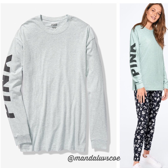 💕VS PINK LIGHT BLUE LOGO CAMPUS TEE LONG SLEEVE - Picture 1 of 6